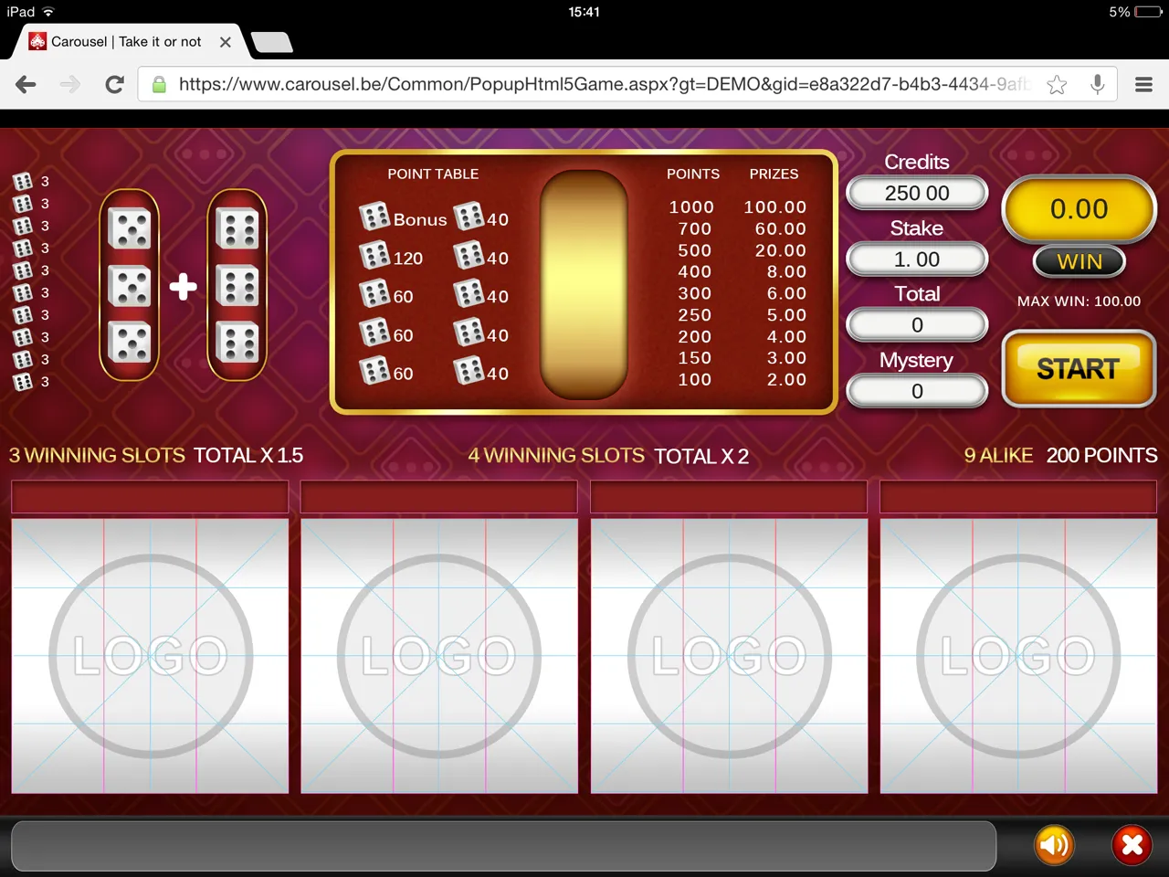 Dice game main interface