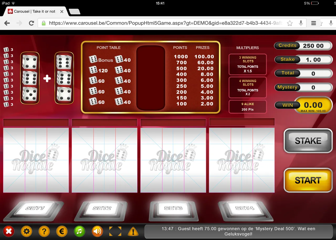 Dice game web interface variant
