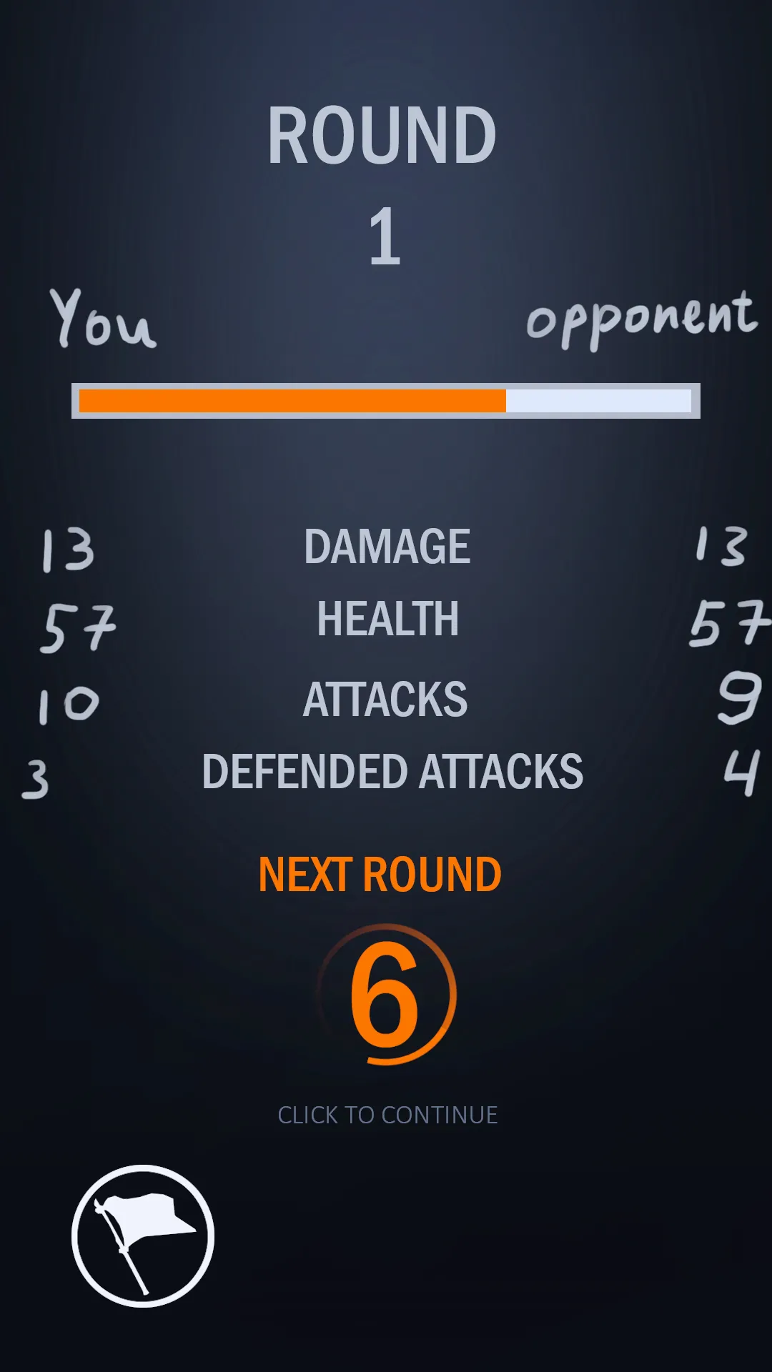 Arena of Honor: round result screen