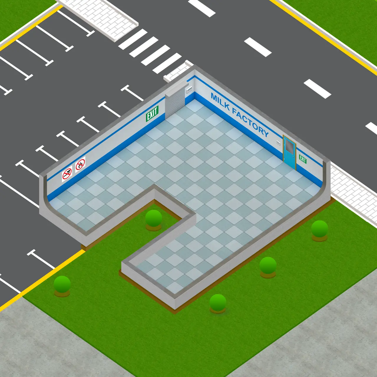 FlexLink milk factory exterior isometric art