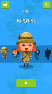 Jumpy Tree character select / store screen showing an owned explorer character