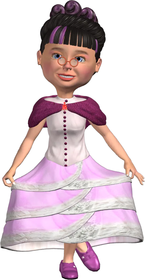 Miss Gadish 3D character render, curtsy pose