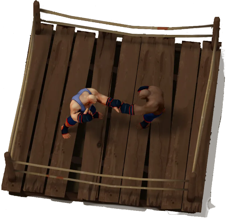 MMA Manager Quick Fight mode art showing two fighters sparring in a top-down view of the ring