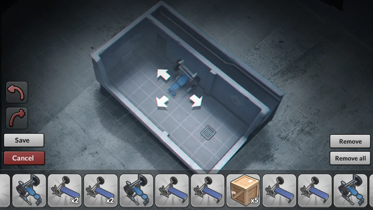 MMA-Manager isometric gym room builder concept with equipment placement