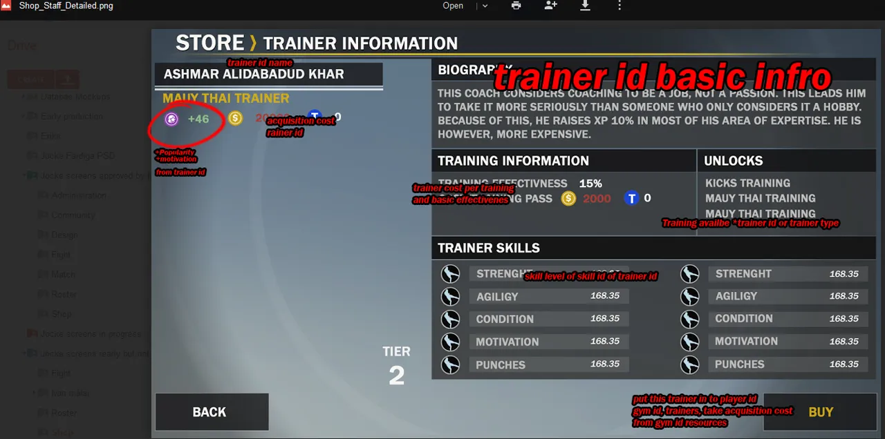 MMA-Manager annotated trainer detail screen in the store