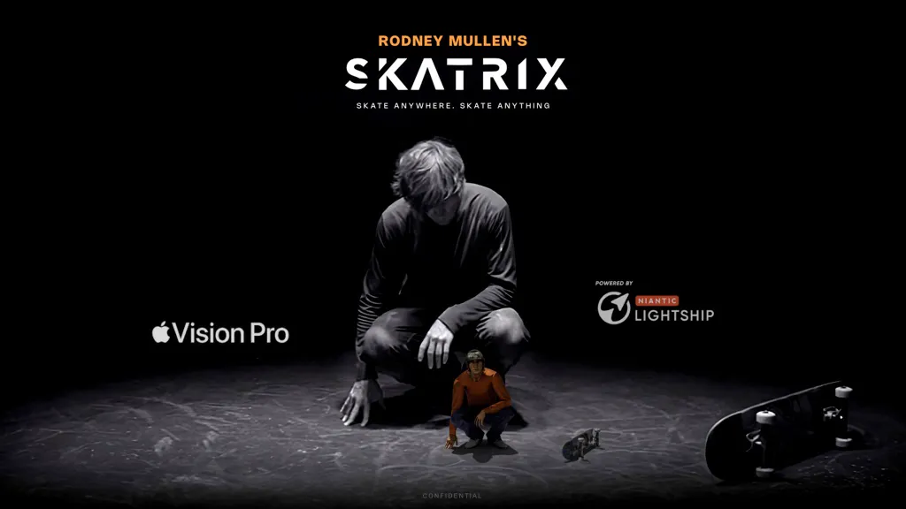 SKATRIX title slide: Rodney Mullen's SKATRIX - Skate Anywhere. Skate Anything, for Apple Vision Pro