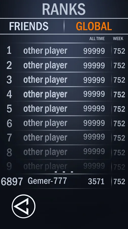 Arena of Honor: global and friends leaderboard screen