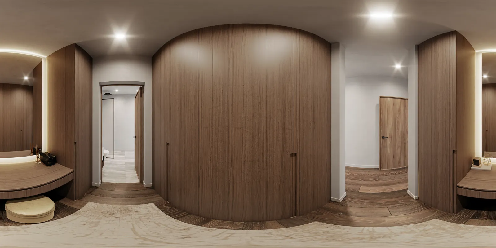 Master suite walk-in closet and ensuite corridor